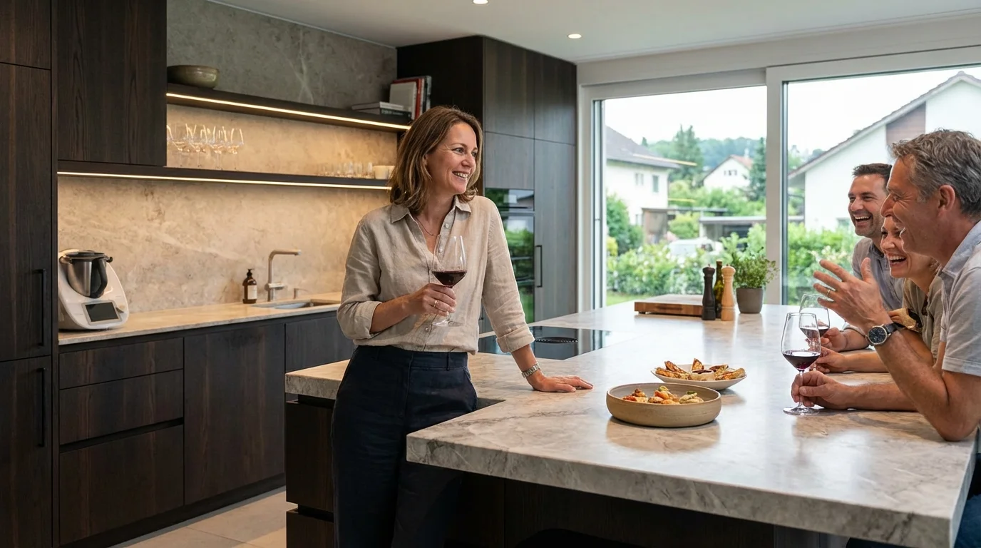 Geselliges Beisammensein in moderner Küche — HMA Interior