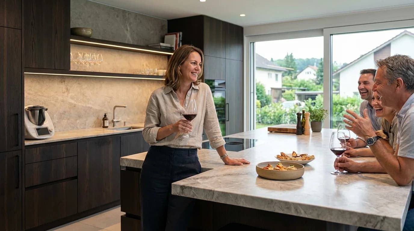 Geselliges Beisammensein in moderner Küche — HMA Interior